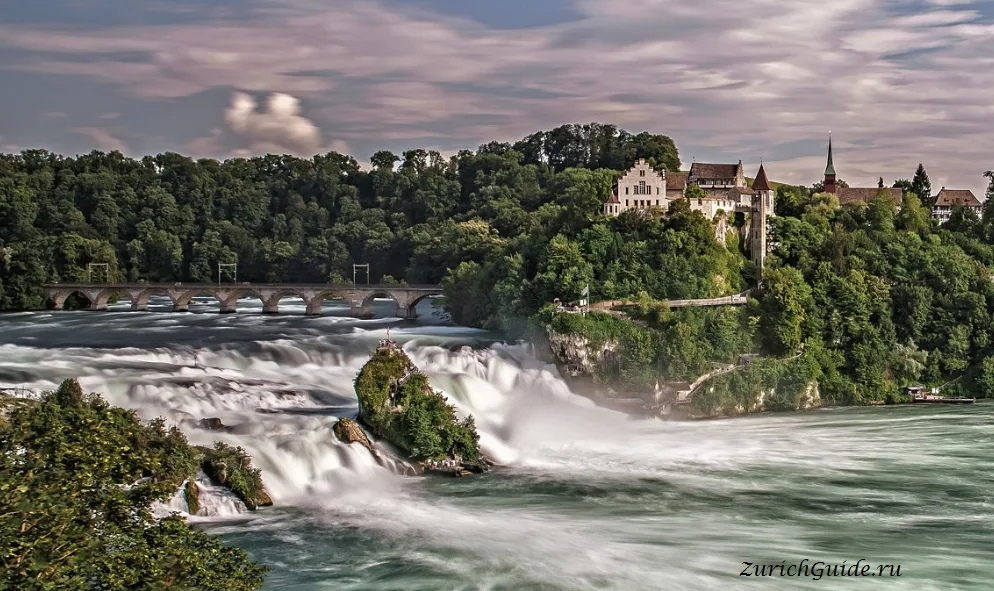 The Rhine Falls in long exposure with Schloss Laufen above