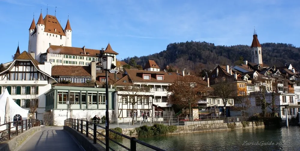 Thun old town and its castle above the river Aare