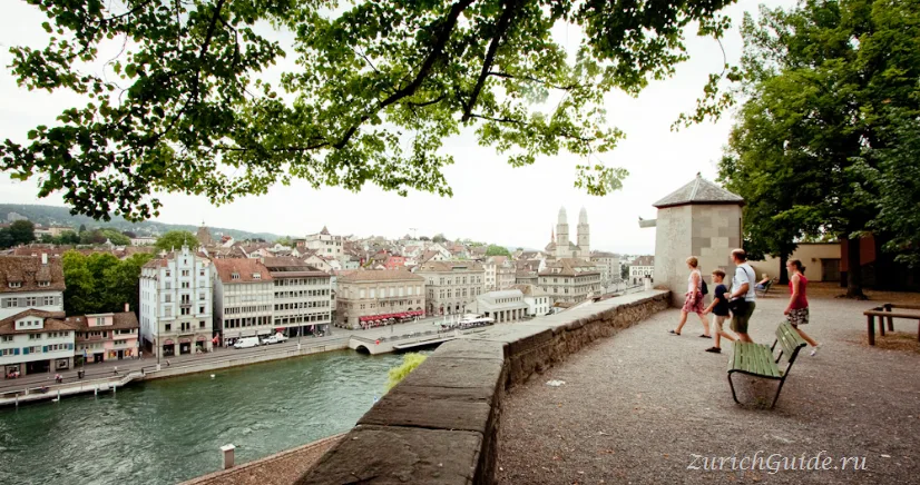 The view from the Lindenhof over the Limmat to the old town of Zurich