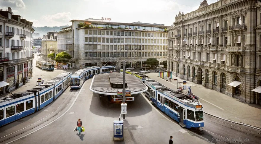 Trams at Paradeplatz in Zurich